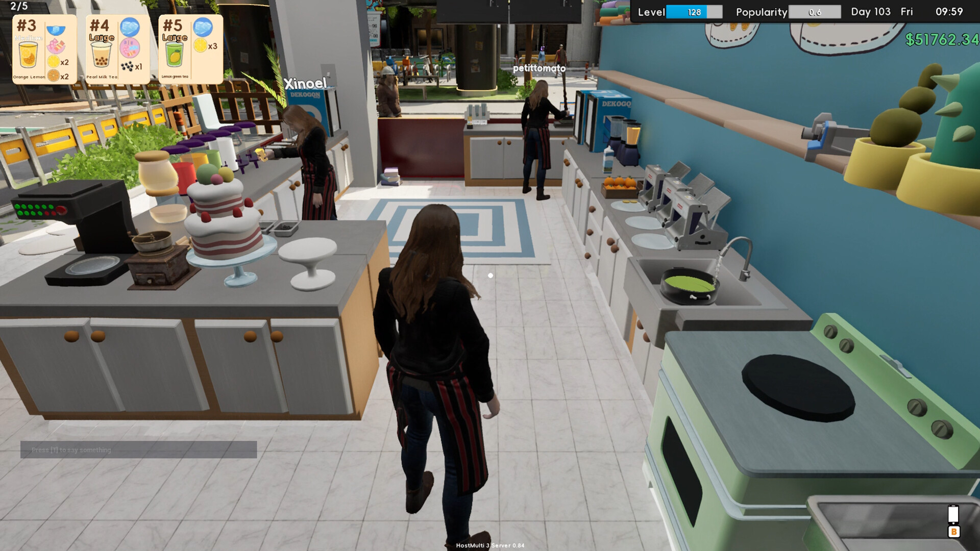 Boba Cafe Simulator players working inside a bright cafe kitchen